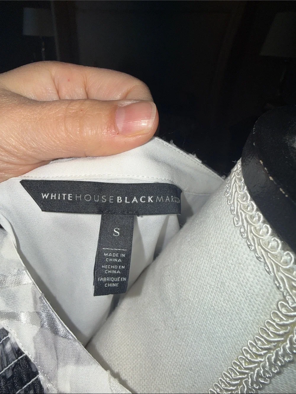 White House black market Women's Black & White Smocked Waist Long-Sleeve Dress